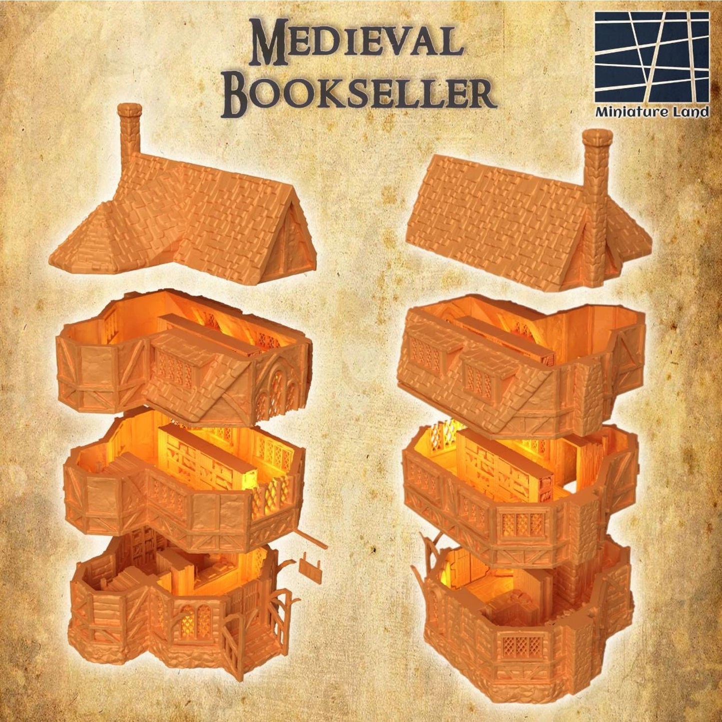 Medieval Book Seller Shop Tabletop Terrain- Fantasy for D&D, Warhammer 28MM