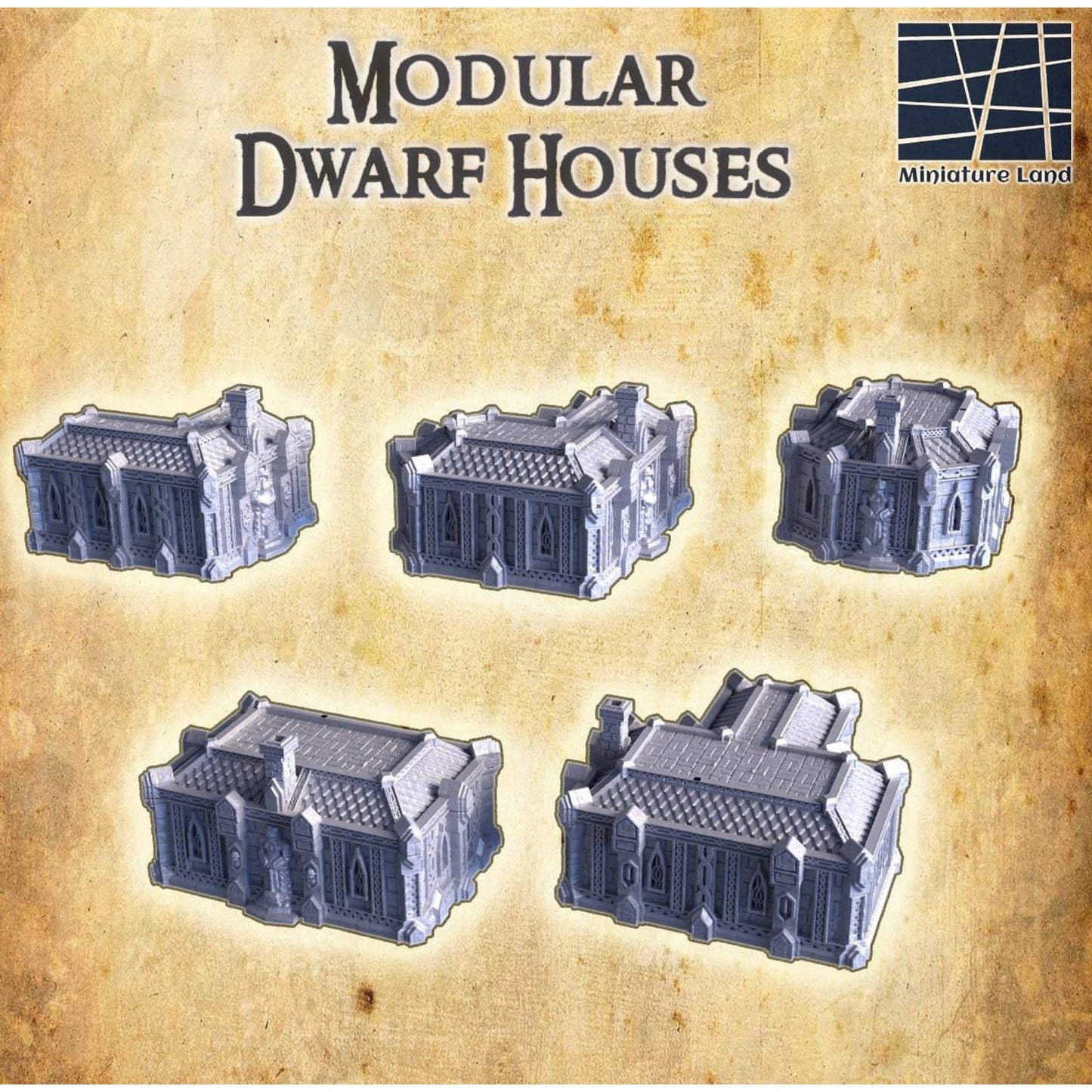 Modular Dwarven Houses Tabletop Terrain 28mm