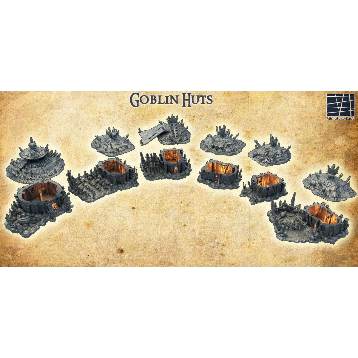 Goblin Huts DND, Wargames Tabletop Terrain