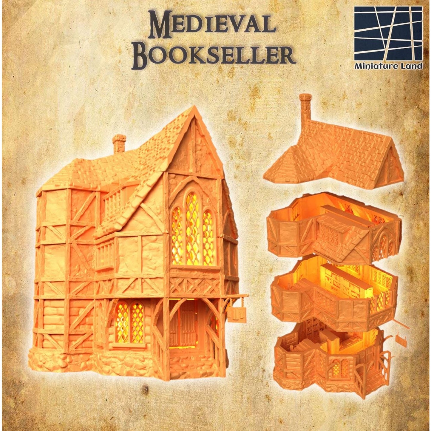 Medieval Book Seller Shop Tabletop Terrain- Fantasy for D&D, Warhammer 28MM