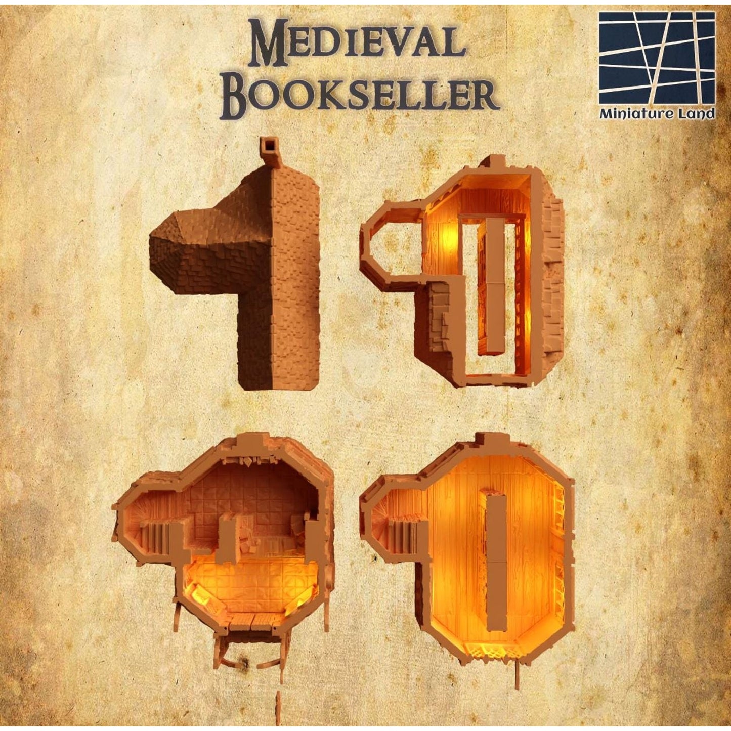 Medieval Book Seller Shop Tabletop Terrain- Fantasy for D&D, Warhammer 28MM
