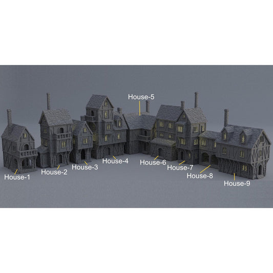 Medieval Town Houses Tabletop Terrain- Terrain Fantasy for D&D, Warhammer 28MM
