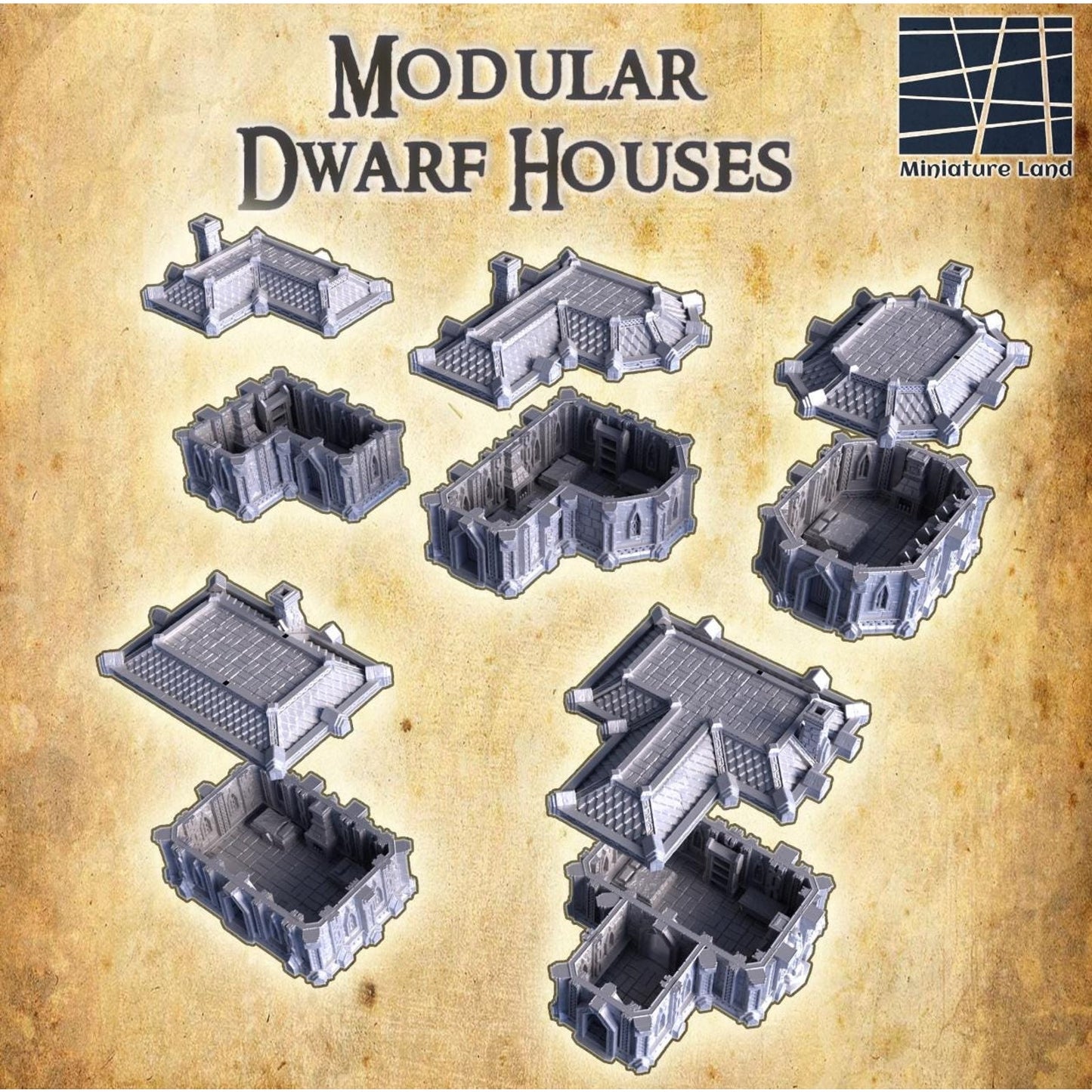 Modular Dwarven Houses Tabletop Terrain 28mm