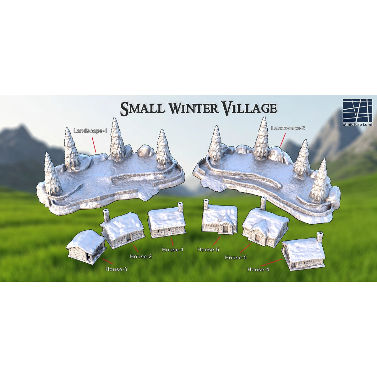 Small Winter Village DND, Wargames Tabletop Terrain