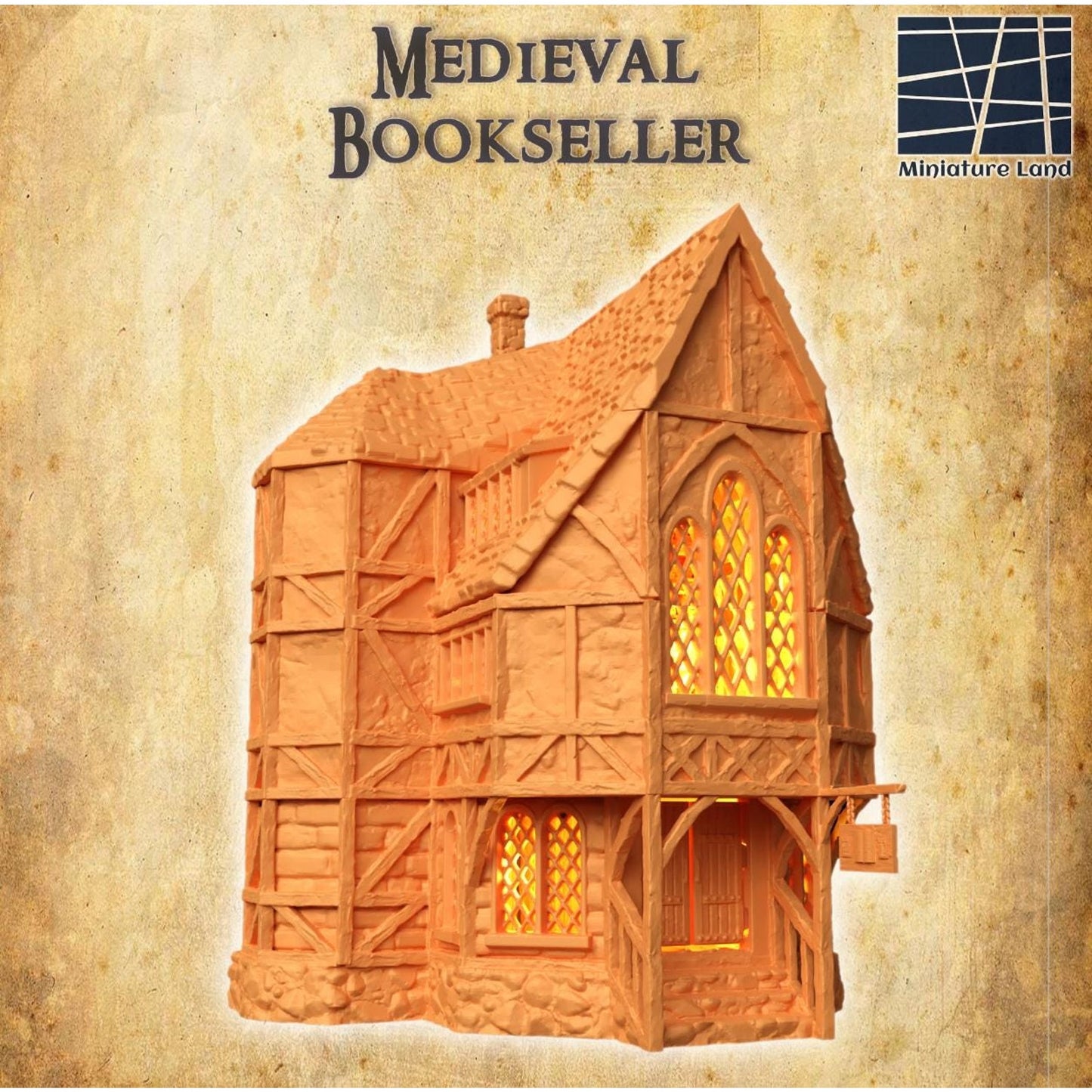 Medieval Book Seller Shop Tabletop Terrain- Fantasy for D&D, Warhammer 28MM
