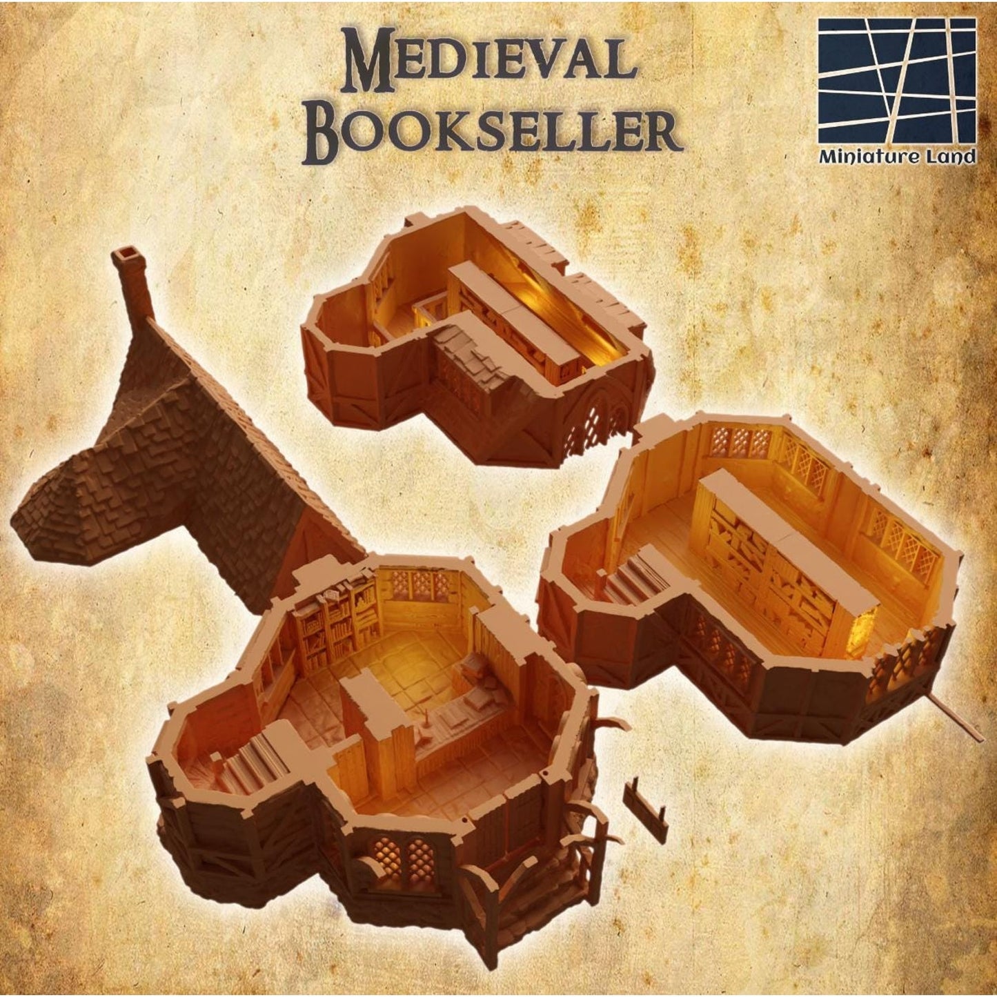 Medieval Book Seller Shop Tabletop Terrain- Fantasy for D&D, Warhammer 28MM
